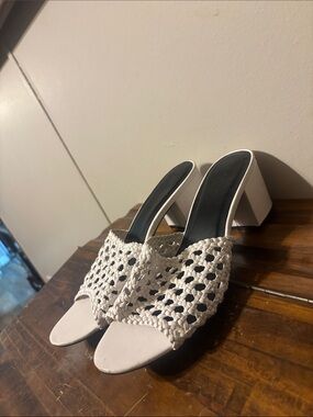 Wild Diva White Woven Block Heels size ten